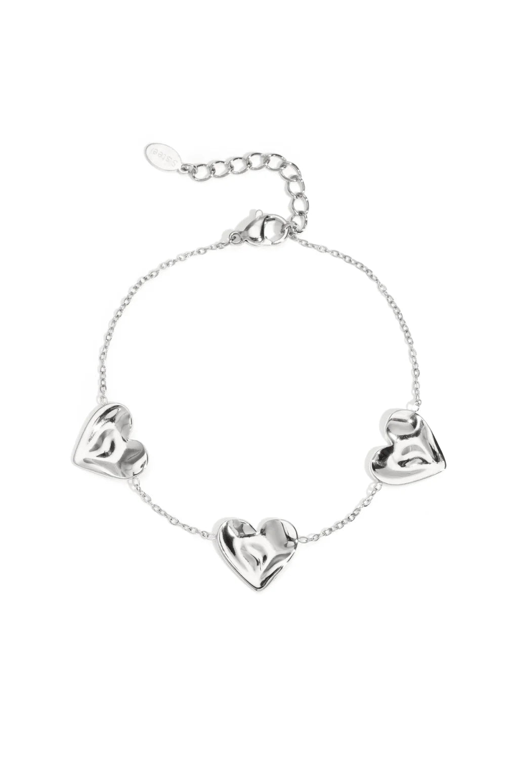 Triple Puffy Heart Armband - Roestvrij Staal