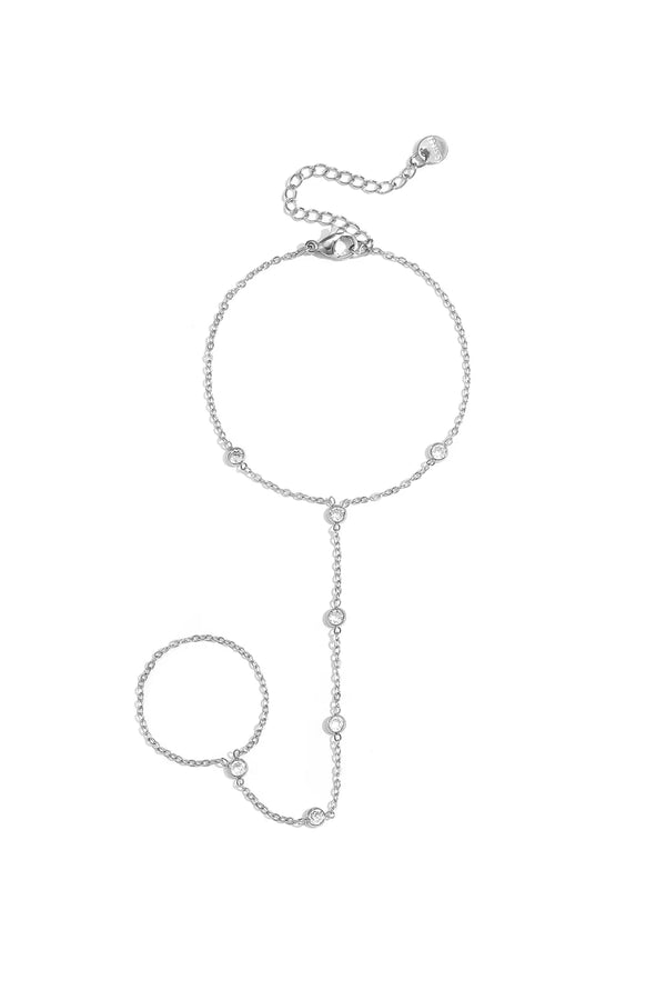 Hand chain armband met steentjes - Roestvrij staal