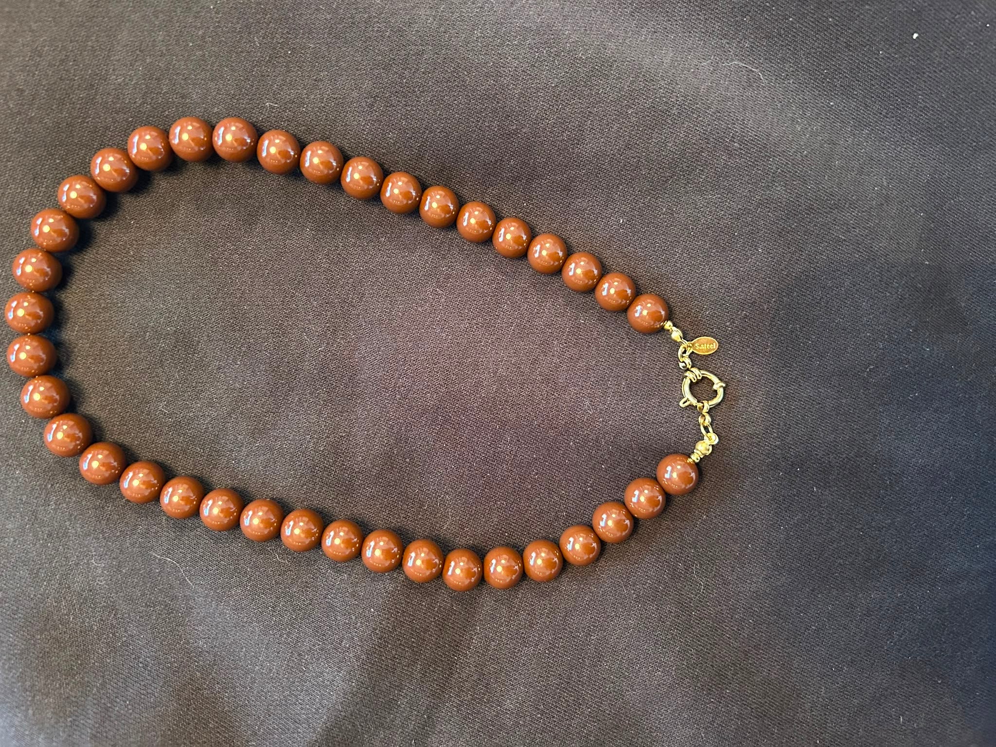 Dark Brown Beaded Necklace – 12 mm