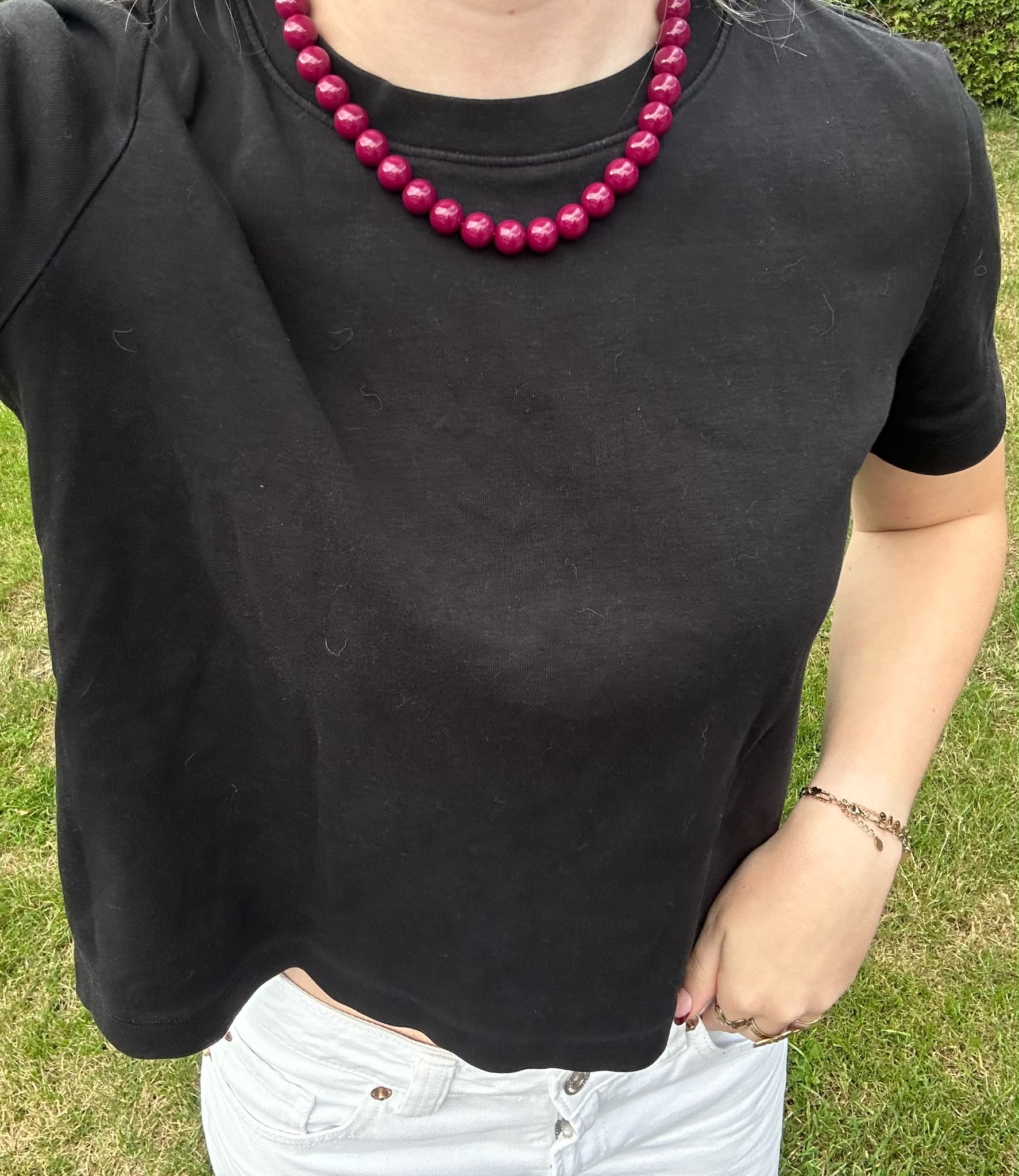 Ruby Red Beaded Necklace – 12 mm