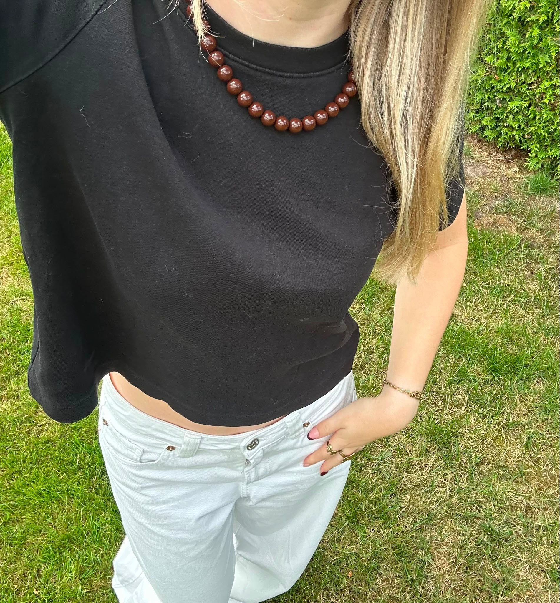 Dark Brown Beaded Necklace – 12 mm