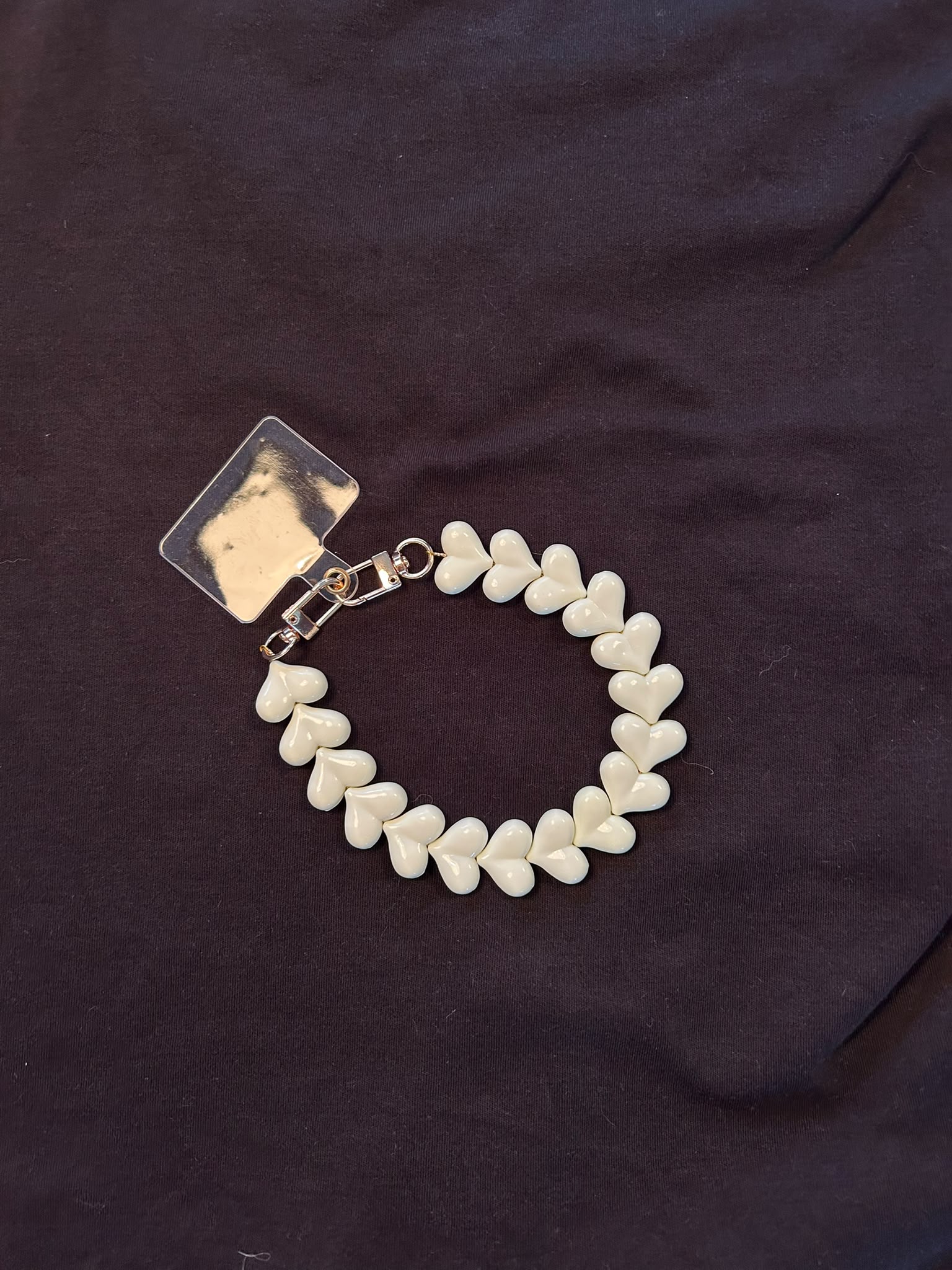 Cream Heart Phone Strap