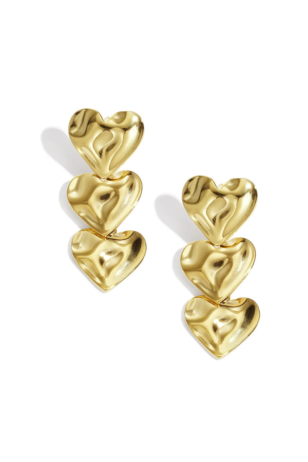 Driedubbele Dangle Hart Oorbellen | Goud & Zilver Roestvrij Staal